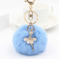 Factory Korean Styles Keyring Women Fluffy Keychain Soft Puffy Toy Plush Keychain With Dance Girl Pendants